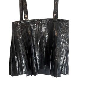 Vintage Tripp NYC  Suspender Pleated Black Vinyl mini skirt M